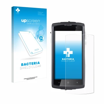 Face avant d’un emballage produit avec le logo de la marque upscreen. À côté, l’appareil GoClever Quantum 500 Steel est représ