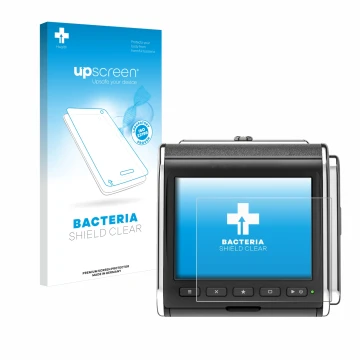 Face avant d’un emballage produit avec le logo de la marque upscreen. À côté, l’appareil Hasselblad CFV II-2 50C 907X est repr