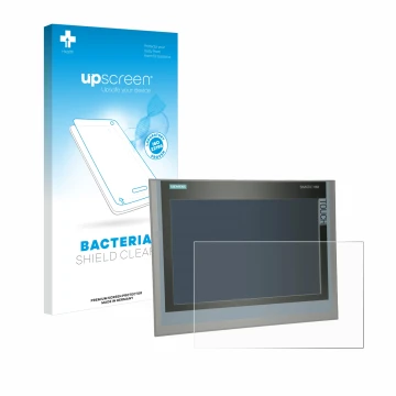 Face avant d’un emballage produit avec le logo de la marque upscreen. À côté, l’appareil Siemens Simatic HMI TP 1500 Comfort e