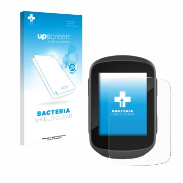 Face avant d’un emballage produit avec le logo de la marque upscreen. À côté, l’appareil Garmin Edge 130 Plus est représenté a