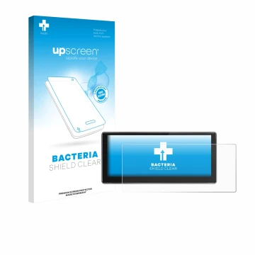 Face avant d’un emballage produit avec le logo de la marque upscreen. À côté, l’appareil Joying 4G Car Radio 10.25