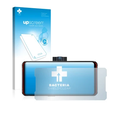 Face avant d’un emballage produit avec le logo de la marque upscreen. À côté, l’appareil Lenovo Legion Duel est représenté ave