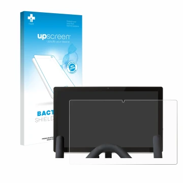 Face avant d’un emballage produit avec le logo de la marque upscreen. À côté, l’appareil Peloton Bike est représenté avec la p
