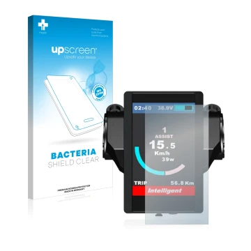 Face avant d’un emballage produit avec le logo de la marque upscreen. À côté, l’appareil Bafang 850c est représenté avec la pr
