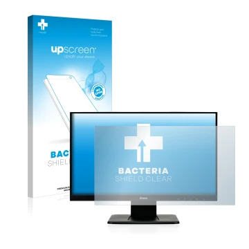 Face avant d’un emballage produit avec le logo de la marque upscreen. À côté, l’appareil Iiyama ProLite T2252MSC-B1 est représ