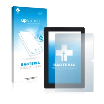 Face avant d’un emballage produit avec le logo de la marque upscreen. À côté, l’appareil Simbans Tangotab 10