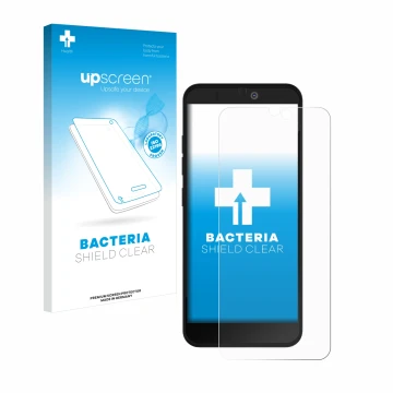 Face avant d’un emballage produit avec le logo de la marque upscreen. À côté, l’appareil Fairphone 3 Plus est représenté avec 