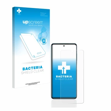 Face avant d’un emballage produit avec le logo de la marque upscreen. À côté, l’appareil Xiaomi Poco X3 NFC est représenté ave