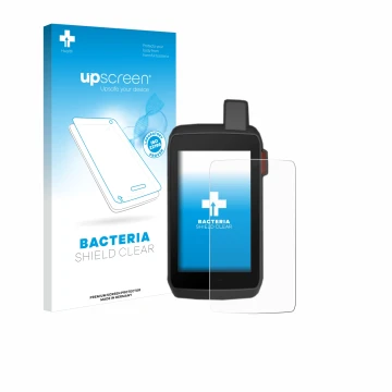 Face avant d’un emballage produit avec le logo de la marque upscreen. À côté, l’appareil Garmin Montana 700 est représenté ave