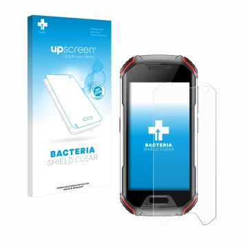 Face avant d’un emballage produit avec le logo de la marque upscreen. À côté, l’appareil Unihertz Atom L est représenté avec l