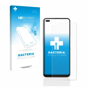 Face avant d’un emballage produit avec le logo de la marque upscreen. À côté, l’appareil Oppo Reno 4 Z 5G est représenté avec 