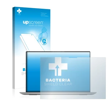 Face avant d’un emballage produit avec le logo de la marque upscreen. À côté, l’appareil Dell XPS 17 9700 touch est représenté