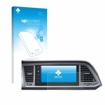 Face avant d’un emballage produit avec le logo de la marque upscreen. À côté, l’appareil Seat Cupra Ateca Facelift 2021 MiB 3 