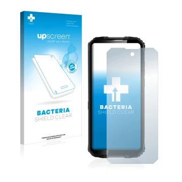 Face avant d’un emballage produit avec le logo de la marque upscreen. À côté, l’appareil Oukitel WP10 5G est représenté avec l