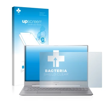 Face avant d’un emballage produit avec le logo de la marque upscreen. À côté, l’appareil MEDION Akoya S17403 est représenté av