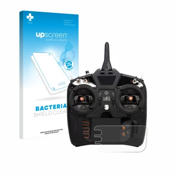 Face avant d’un emballage produit avec le logo de la marque upscreen. À côté, l’appareil Spektrum NX8 est représenté avec la p