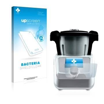 Face avant d’un emballage produit avec le logo de la marque upscreen. À côté, l’appareil SilverCrest Mini Monsieur Cuisine Con