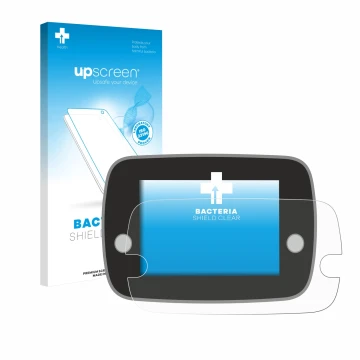 Face avant d’un emballage produit avec le logo de la marque upscreen. À côté, l’appareil Fiat 500 Series 8 2020 Uconnect 7