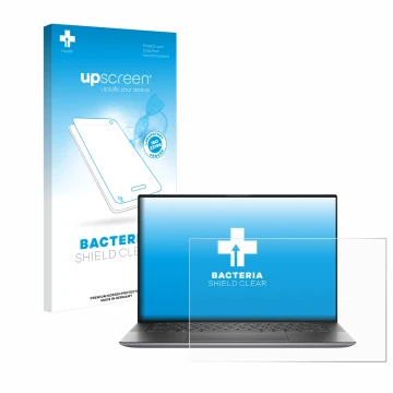 Face avant d’un emballage produit avec le logo de la marque upscreen. À côté, l’appareil Dell Precision 15 5550 est représenté