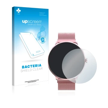 Face avant d’un emballage produit avec le logo de la marque upscreen. À côté, l’appareil Bebinca Smartwatch est représenté ave