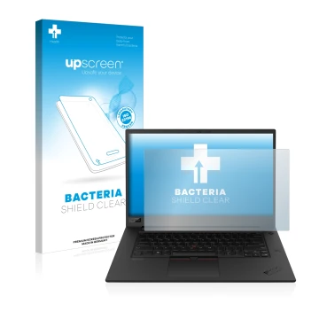 Face avant d’un emballage produit avec le logo de la marque upscreen. À côté, l’appareil Lenovo ThinkPad P1 Gen 3 est représen