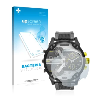 Face avant d’un emballage produit avec le logo de la marque upscreen. À côté, l’appareil Diesel DZ7422 Mr. Daddy 2.0 est repré