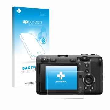 Face avant d’un emballage produit avec le logo de la marque upscreen. À côté, l’appareil Sony FX3 est représenté avec la prote