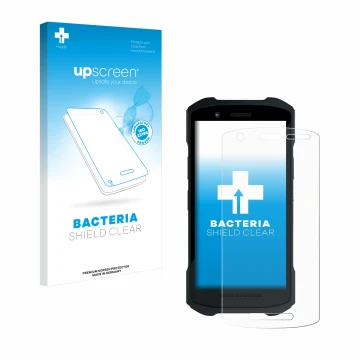 Face avant d’un emballage produit avec le logo de la marque upscreen. À côté, l’appareil Zebra TC26 est représenté avec la pro