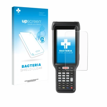 Face avant d’un emballage produit avec le logo de la marque upscreen. À côté, l’appareil Honeywell ScanPal EDA61K est représen