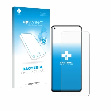 Face avant d’un emballage produit avec le logo de la marque upscreen. À côté, l’appareil realme GT 5G est représenté avec la p