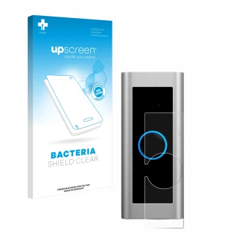 Face avant d’un emballage produit avec le logo de la marque upscreen. À côté, l’appareil Ring Video Doorbell Pro 2 est représe