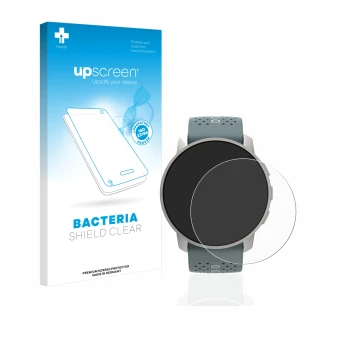 Face avant d’un emballage produit avec le logo de la marque upscreen. À côté, l’appareil Suunto 9 Peak est représenté avec la 