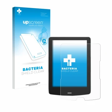 Face avant d’un emballage produit avec le logo de la marque upscreen. À côté, l’appareil inkBOOK Calypso Plus est représenté a