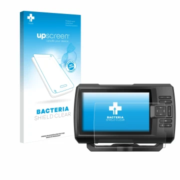 Face avant d’un emballage produit avec le logo de la marque upscreen. À côté, l’appareil Garmin Striker Vivid 7cv est représen