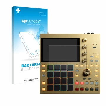 Face avant d’un emballage produit avec le logo de la marque upscreen. À côté, l’appareil Akai MPC One est représenté avec la p