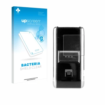 Face avant d’un emballage produit avec le logo de la marque upscreen. À côté, l’appareil Opticon OPN-2001 est représenté avec 