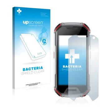 Face avant d’un emballage produit avec le logo de la marque upscreen. À côté, l’appareil Unihertz Atom XL est représenté avec 