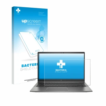Face avant d’un emballage produit avec le logo de la marque upscreen. À côté, l’appareil HP ZBook Firefly 14 G8 est représenté