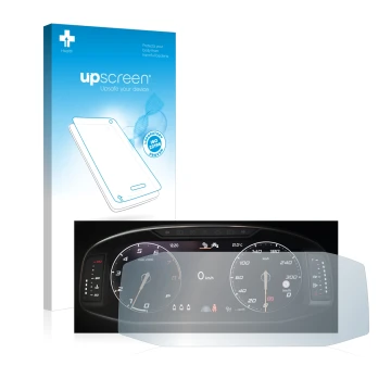 Face avant d’un emballage produit avec le logo de la marque upscreen. À côté, l’appareil Seat Ateca Facelift 10.25
