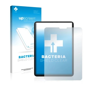 Face avant d’un emballage produit avec le logo de la marque upscreen. À côté, l’appareil Apple iPad Pro 11