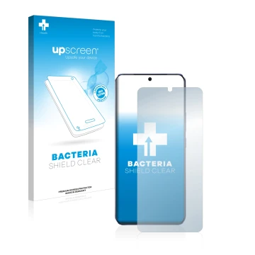 Face avant d’un emballage produit avec le logo de la marque upscreen. À côté, l’appareil Vivo V21 5G est représenté avec la pr