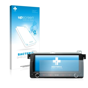 Face avant d’un emballage produit avec le logo de la marque upscreen. À côté, l’appareil Xtrons PQ8046BL est représenté avec l