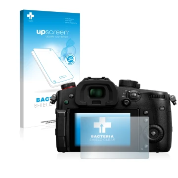 Face avant d’un emballage produit avec le logo de la marque upscreen. À côté, l’appareil Panasonic Lumix DC-GH5 II est représe