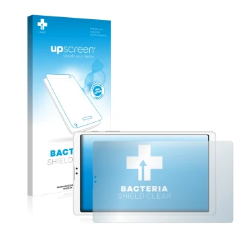 Face avant d’un emballage produit avec le logo de la marque upscreen. À côté, l’appareil Samsung Galaxy Tab A7 Lite LTE 2021 (