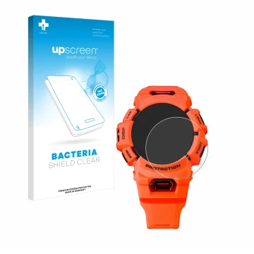 Face avant d’un emballage produit avec le logo de la marque upscreen. À côté, l’appareil Casio G-Shock GBA-900 est représenté 