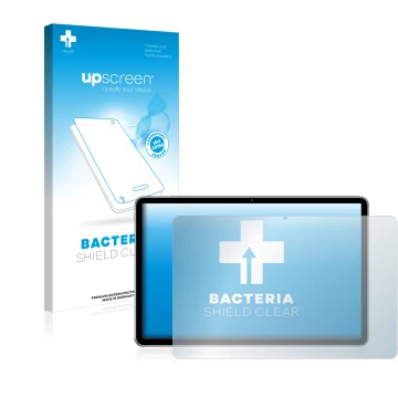 Face avant d’un emballage produit avec le logo de la marque upscreen. À côté, l’appareil Huawei MatePad 11 (2021) est représen