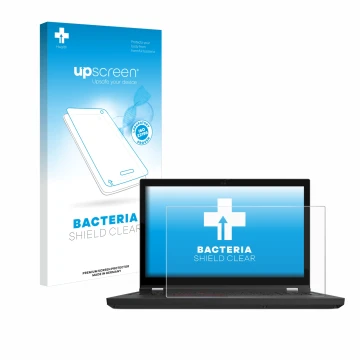 Face avant d’un emballage produit avec le logo de la marque upscreen. À côté, l’appareil Lenovo ThinkPad P15 Gen 2 est représe