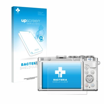 Face avant d’un emballage produit avec le logo de la marque upscreen. À côté, l’appareil Olympus PEN E-P7 est représenté avec 