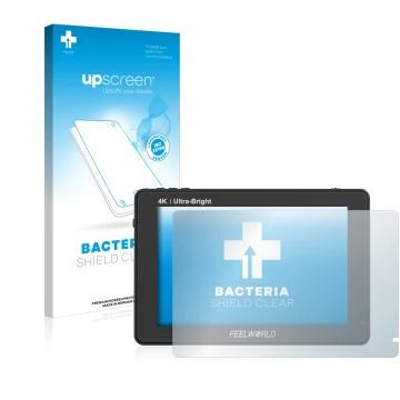 Face avant d’un emballage produit avec le logo de la marque upscreen. À côté, l’appareil Feelworld LUT7 7