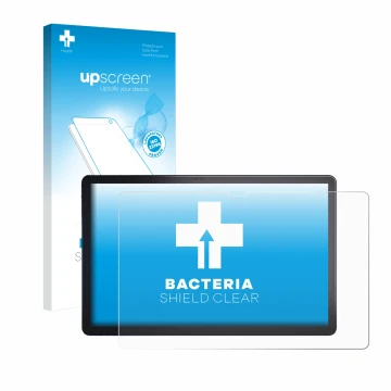 Face avant d’un emballage produit avec le logo de la marque upscreen. À côté, l’appareil Lenovo Tab P11 Plus est représenté av